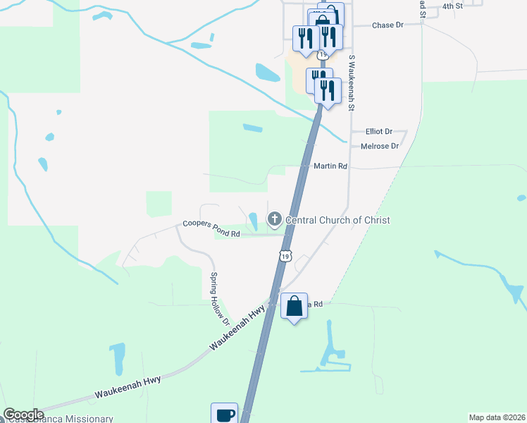 map of restaurants, bars, coffee shops, grocery stores, and more near 1485 Hampton Place in Monticello