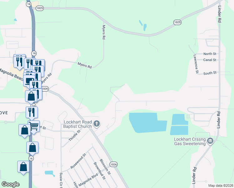 map of restaurants, bars, coffee shops, grocery stores, and more near 8619 Sharee Place in Denham Springs