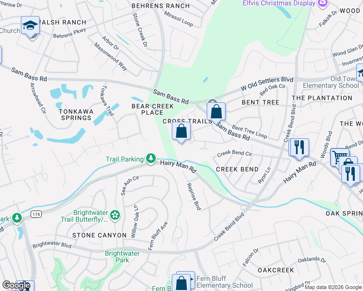 map of restaurants, bars, coffee shops, grocery stores, and more near 2681 Sam Bass Road in Round Rock