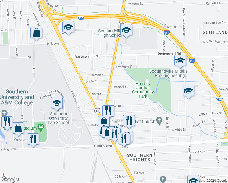 map of restaurants, bars, coffee shops, grocery stores, and more near 1409 Stilt Street in Baton Rouge