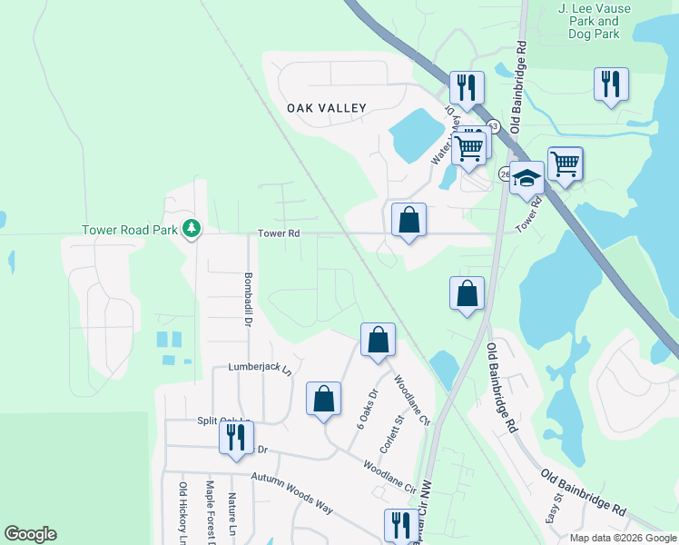 map of restaurants, bars, coffee shops, grocery stores, and more near 5736 Pinebarren Road in Tallahassee