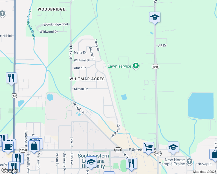 map of restaurants, bars, coffee shops, grocery stores, and more near 3 Silman Avenue in Hammond
