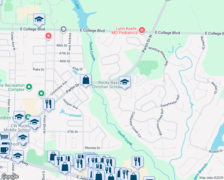 map of restaurants, bars, coffee shops, grocery stores, and more near 1501 Big Creek Cove in Niceville