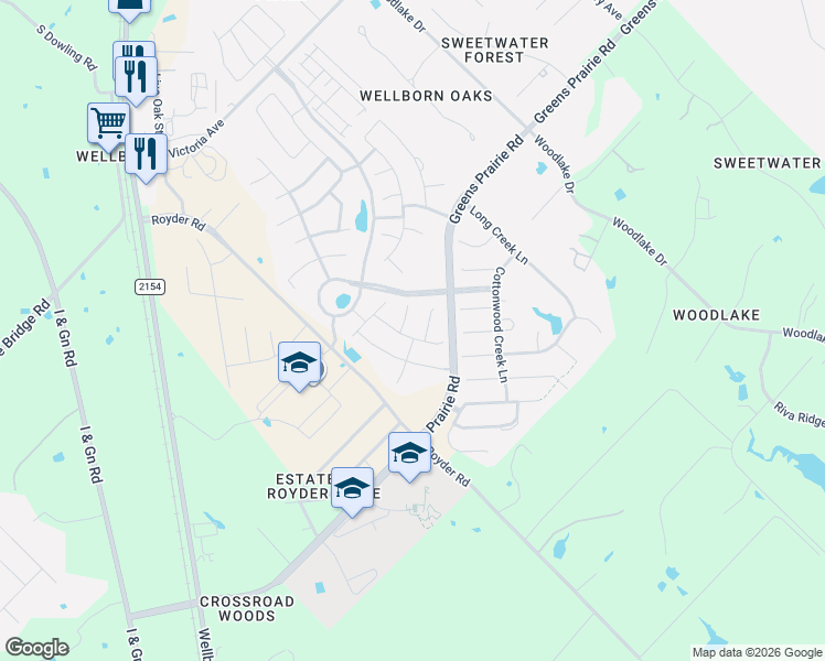 map of restaurants, bars, coffee shops, grocery stores, and more near 4006 Silver Brook Court in College Station