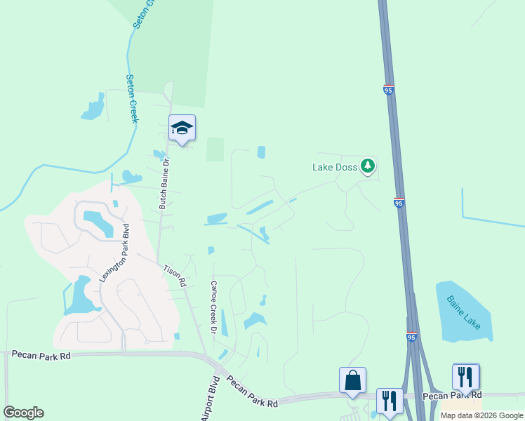 map of restaurants, bars, coffee shops, grocery stores, and more near 15790 Baxter Creek Drive in Jacksonville