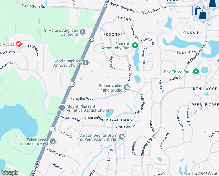 map of restaurants, bars, coffee shops, grocery stores, and more near 4078 Forsythe Park Circle in Tallahassee