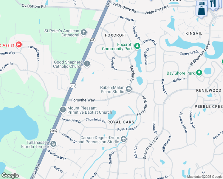 map of restaurants, bars, coffee shops, grocery stores, and more near 4078 Forsythe Park Circle in Tallahassee