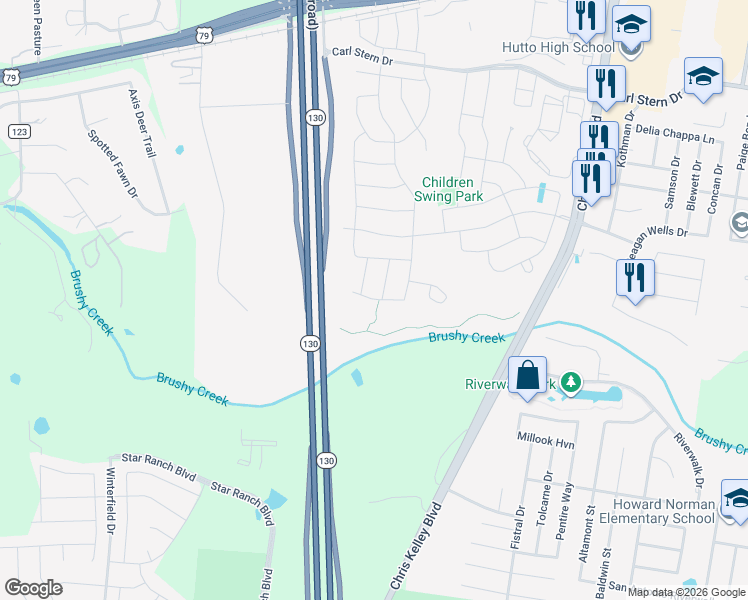 map of restaurants, bars, coffee shops, grocery stores, and more near 705 Simmental Loop in Hutto