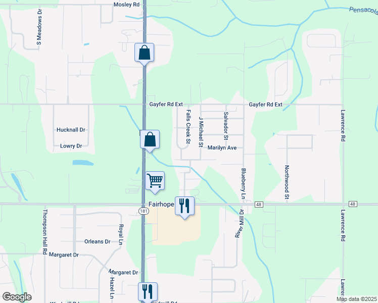 map of restaurants, bars, coffee shops, grocery stores, and more near 234 Falls Creek Street in Fairhope
