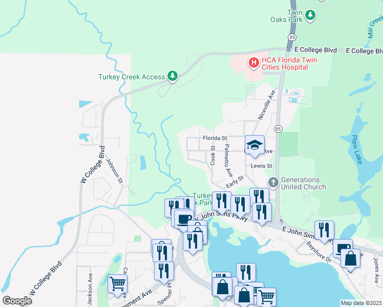 map of restaurants, bars, coffee shops, grocery stores, and more near 406 Nathey Avenue in Niceville