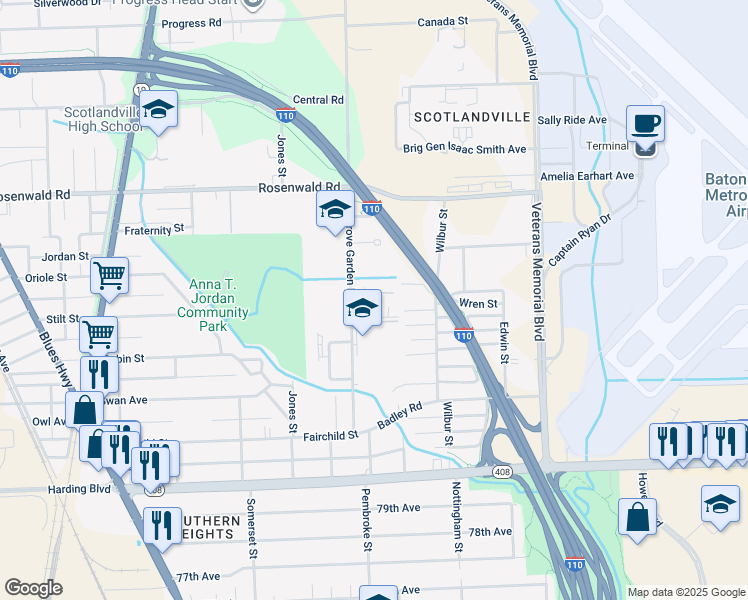 map of restaurants, bars, coffee shops, grocery stores, and more near 8770 Elm Grove Garden Drive in Baton Rouge