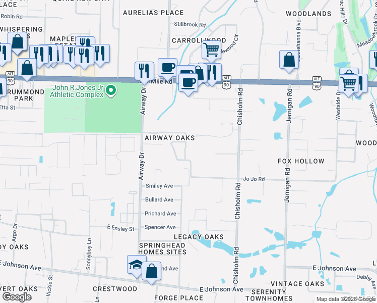 map of restaurants, bars, coffee shops, grocery stores, and more near 742 Mozingo Lane in Pensacola