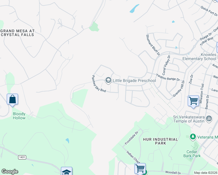 map of restaurants, bars, coffee shops, grocery stores, and more near 2736 Painted Sky Bend in Leander