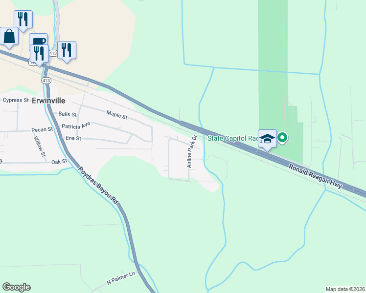 map of restaurants, bars, coffee shops, grocery stores, and more near 11941 Parkland Drive in Port Allen