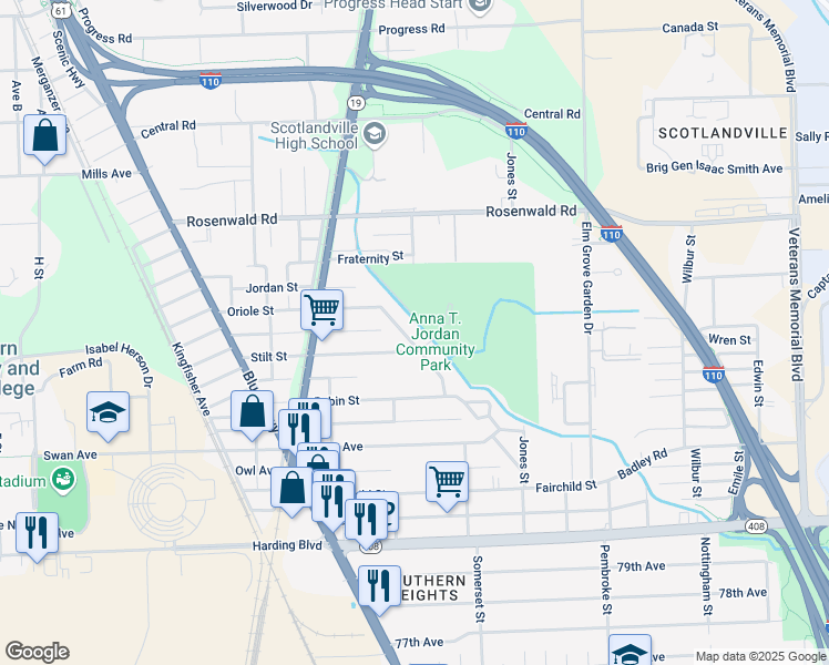 map of restaurants, bars, coffee shops, grocery stores, and more near 8856 Thelma Street in Baton Rouge
