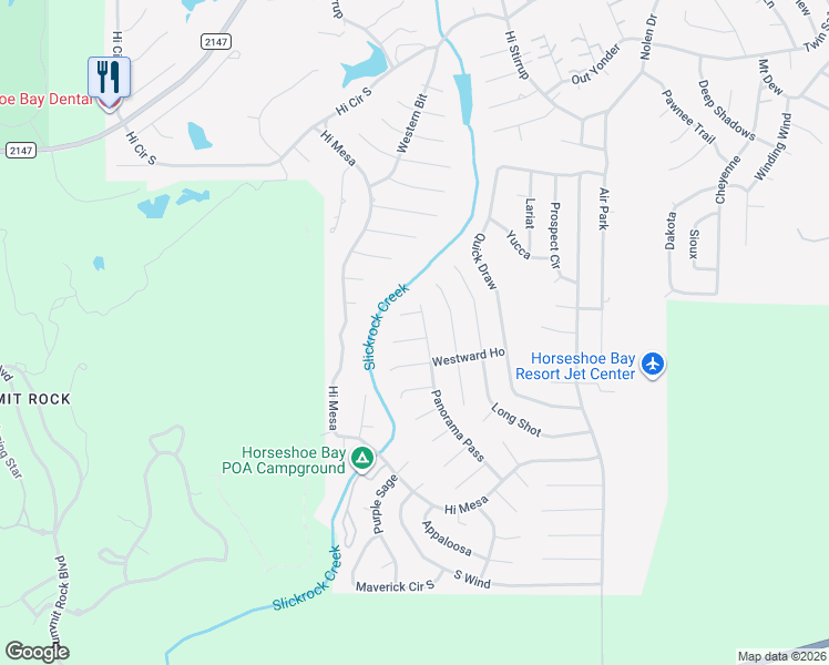 map of restaurants, bars, coffee shops, grocery stores, and more near 501 Fools Gold in Horseshoe Bay