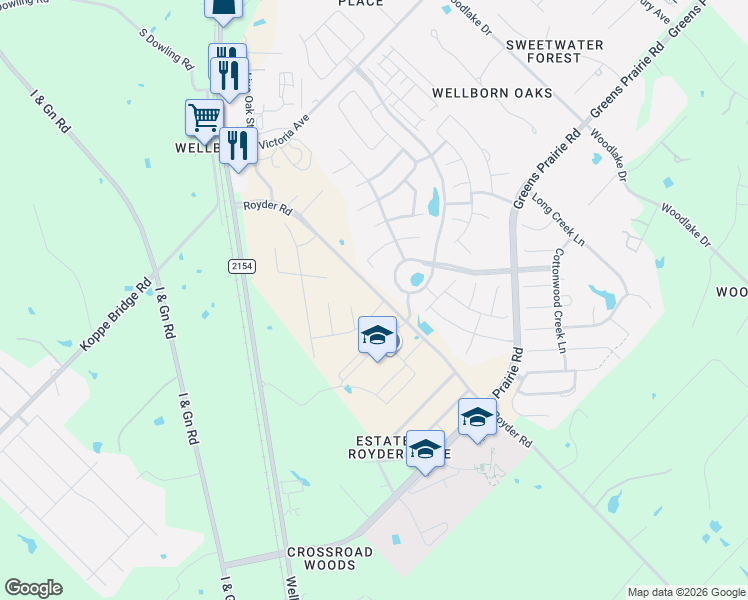 map of restaurants, bars, coffee shops, grocery stores, and more near 4226 Cripple Creek Court in College Station