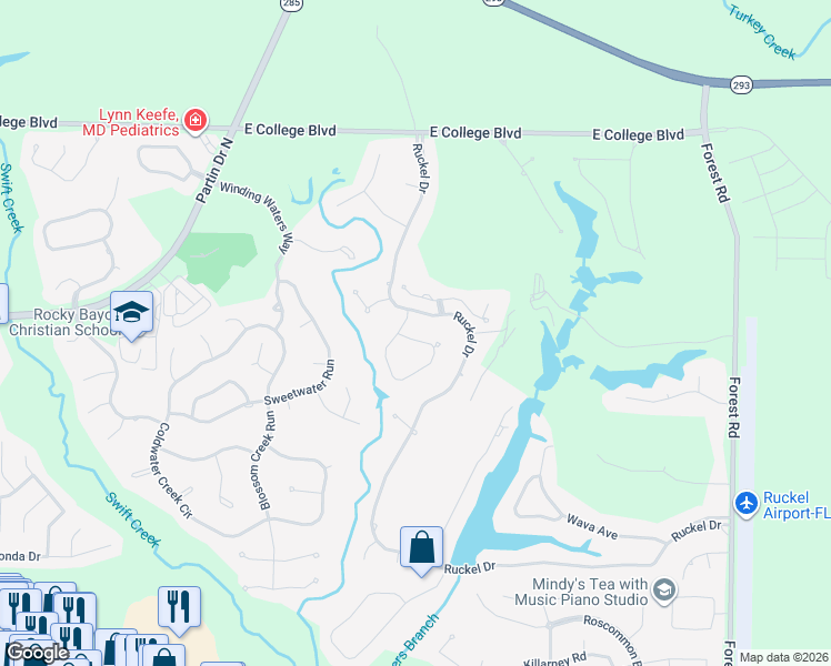 map of restaurants, bars, coffee shops, grocery stores, and more near 1181 Ruckel Drive in Niceville