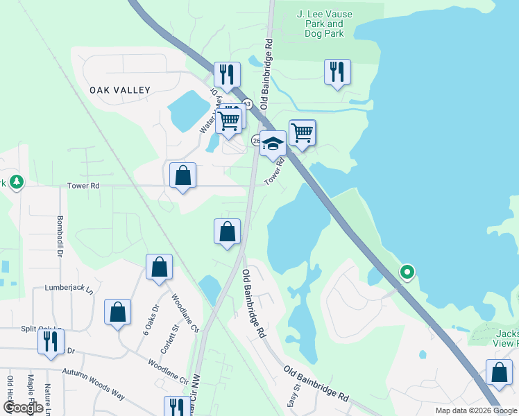 map of restaurants, bars, coffee shops, grocery stores, and more near 5463 Sombra Del Lago Drive in Tallahassee