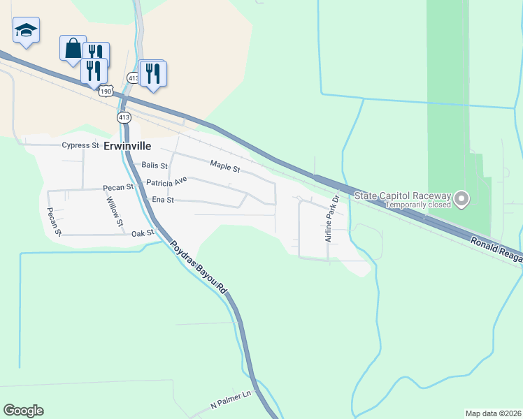 map of restaurants, bars, coffee shops, grocery stores, and more near 12141 Patricia Avenue in Port Allen