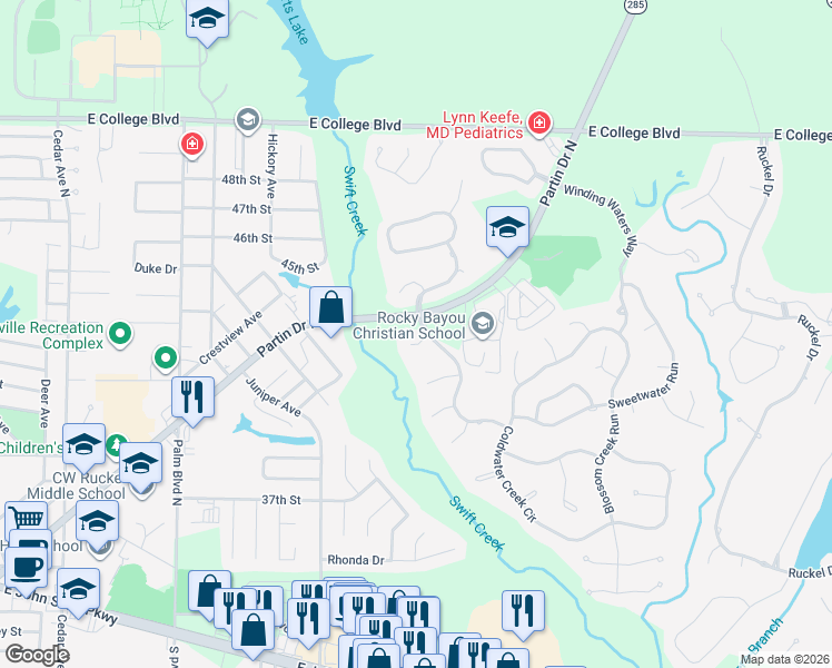 map of restaurants, bars, coffee shops, grocery stores, and more near 1501 Big Creek Cove in Niceville