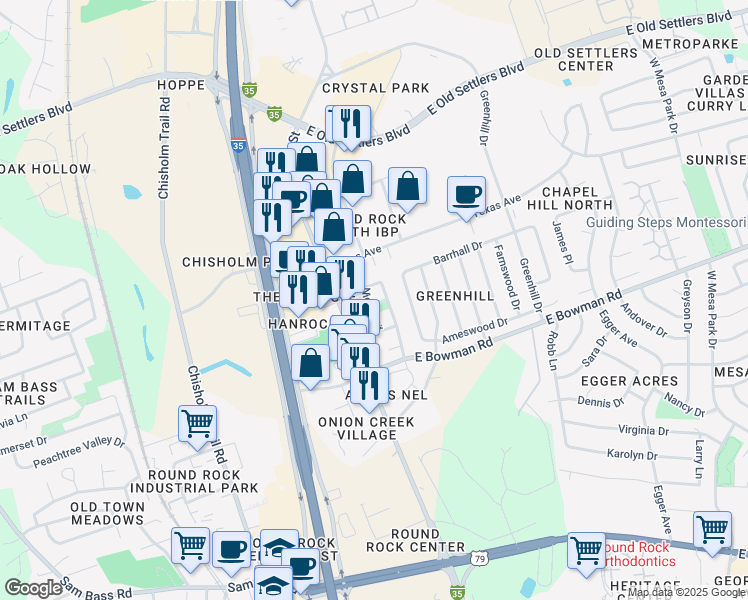 map of restaurants, bars, coffee shops, grocery stores, and more near in Round Rock