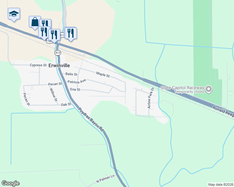 map of restaurants, bars, coffee shops, grocery stores, and more near 12141 Patricia Avenue in Port Allen