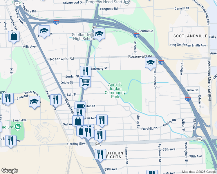 map of restaurants, bars, coffee shops, grocery stores, and more near 8856 Thelma Street in Baton Rouge