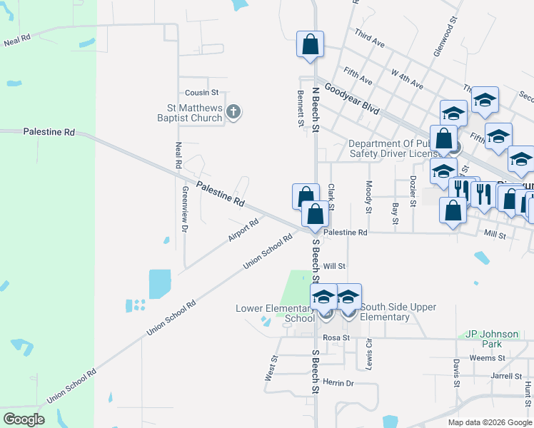 map of restaurants, bars, coffee shops, grocery stores, and more near 1373 Palestine Road in Picayune