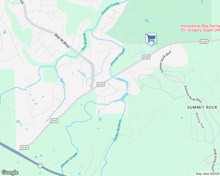 map of restaurants, bars, coffee shops, grocery stores, and more near 101 Maravilla Way in Horseshoe Bay