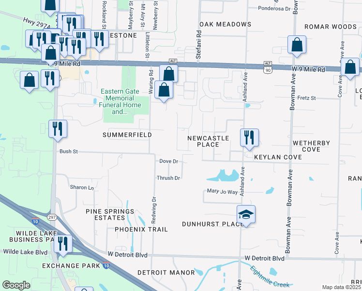 map of restaurants, bars, coffee shops, grocery stores, and more near 8873 Brigade Trail in Pensacola