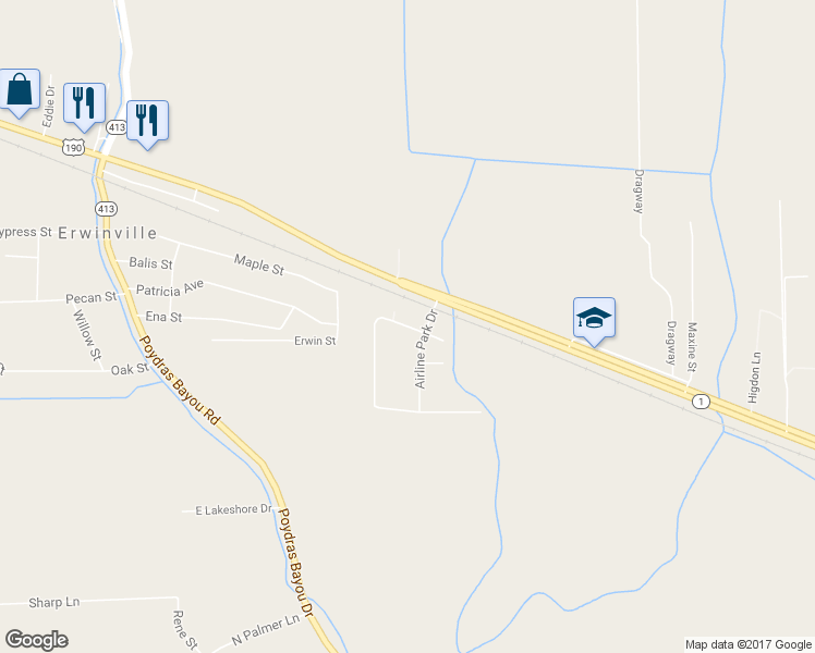 map of restaurants, bars, coffee shops, grocery stores, and more near 11941 Parkland Drive in Port Allen