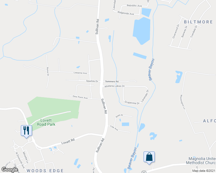 map of restaurants, bars, coffee shops, grocery stores, and more near 14520 Wisteria Lakes Drive in Baton Rouge