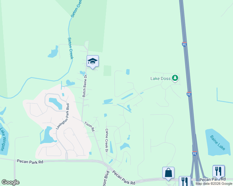 map of restaurants, bars, coffee shops, grocery stores, and more near 15861 Baxter Creek Drive in Jacksonville
