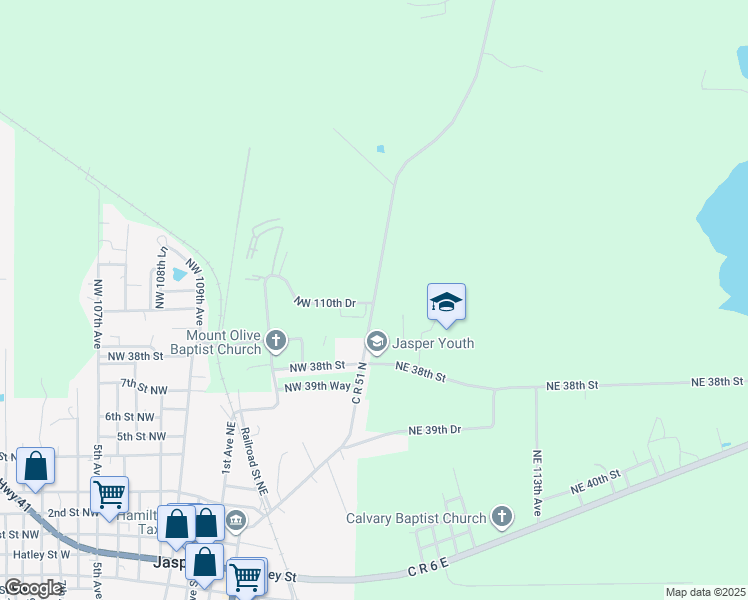 map of restaurants, bars, coffee shops, grocery stores, and more near 3891 C R 51 North in Jasper
