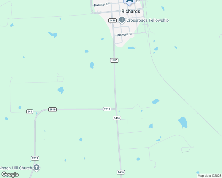 map of restaurants, bars, coffee shops, grocery stores, and more near 6117 Farm to Market 1486 in Richards