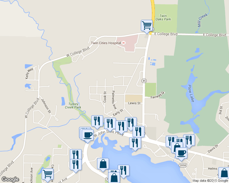 map of restaurants, bars, coffee shops, grocery stores, and more near 208 Nathey Street in Niceville