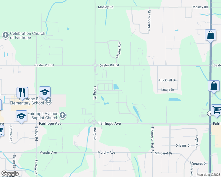 map of restaurants, bars, coffee shops, grocery stores, and more near 255 Galaxy Street in Fairhope