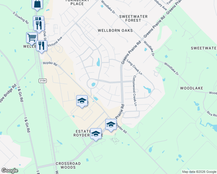 map of restaurants, bars, coffee shops, grocery stores, and more near 4006 Silver Brook Court in College Station