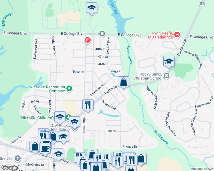 map of restaurants, bars, coffee shops, grocery stores, and more near 208 Jefferson Street in Niceville