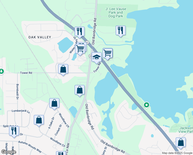 map of restaurants, bars, coffee shops, grocery stores, and more near 5463 Sombra Del Lago Drive in Tallahassee