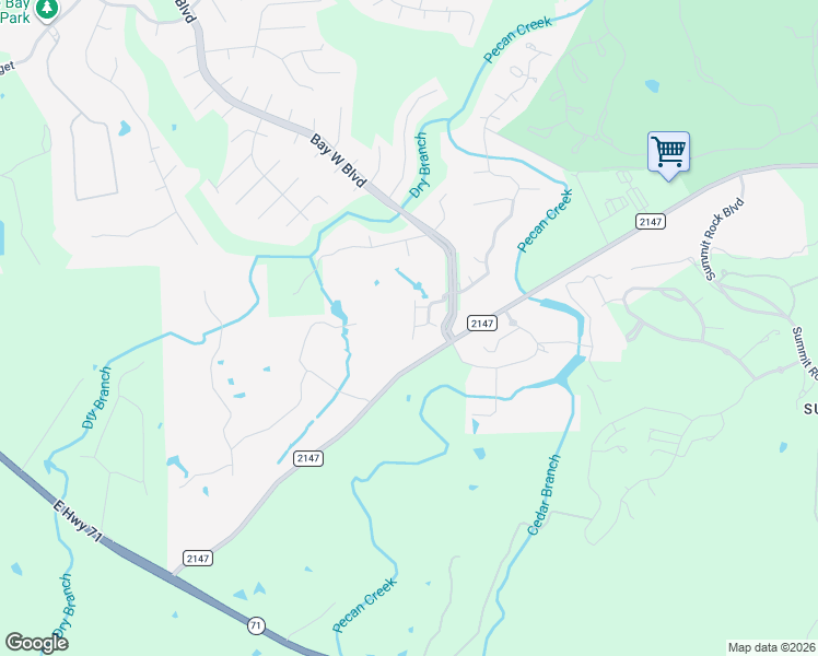 map of restaurants, bars, coffee shops, grocery stores, and more near 303 Enclave Circle in Horseshoe Bay