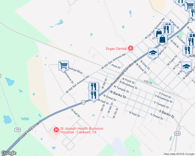 map of restaurants, bars, coffee shops, grocery stores, and more near 900 North Temple Street in Caldwell