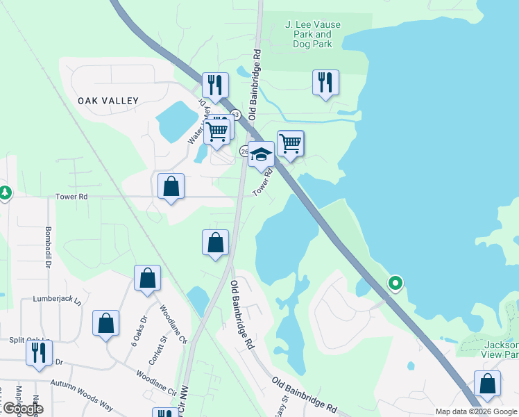 map of restaurants, bars, coffee shops, grocery stores, and more near 5463 Sombra Del Lago Drive in Tallahassee