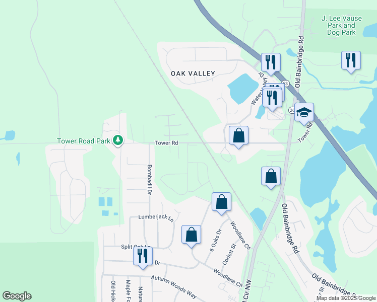 map of restaurants, bars, coffee shops, grocery stores, and more near 5505 Tower Road in Tallahassee