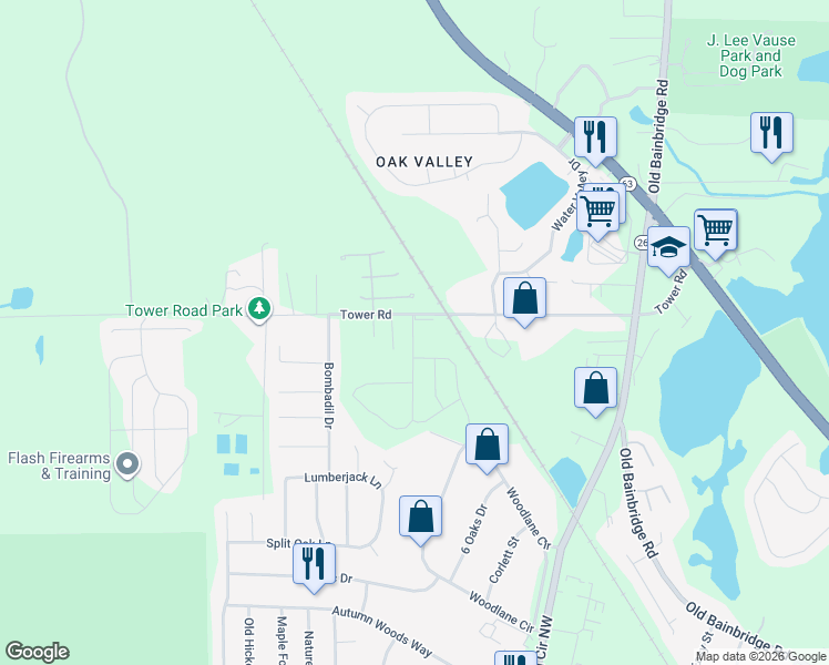 map of restaurants, bars, coffee shops, grocery stores, and more near 5505 Tower Road in Tallahassee