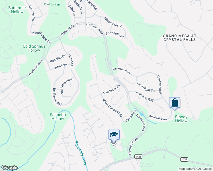 map of restaurants, bars, coffee shops, grocery stores, and more near 2301 Fossetta View in Leander