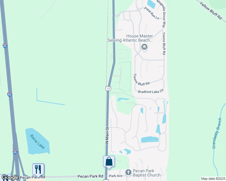 map of restaurants, bars, coffee shops, grocery stores, and more near 15893 Hutton Lane in Jacksonville