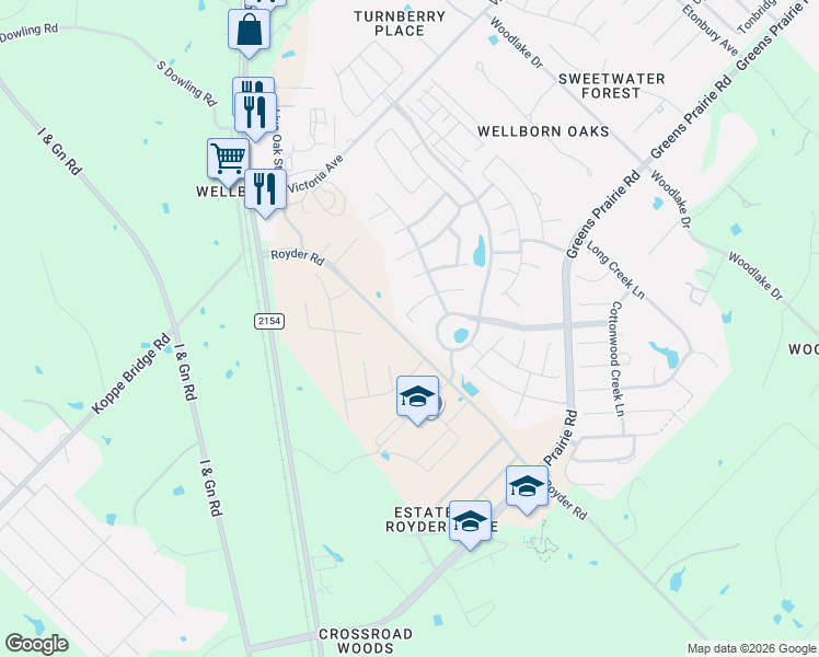 map of restaurants, bars, coffee shops, grocery stores, and more near 4226 Cripple Creek Court in College Station