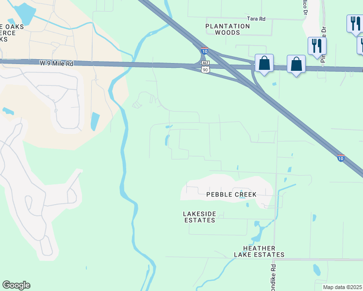map of restaurants, bars, coffee shops, grocery stores, and more near 4444 Youpon Road in Pensacola